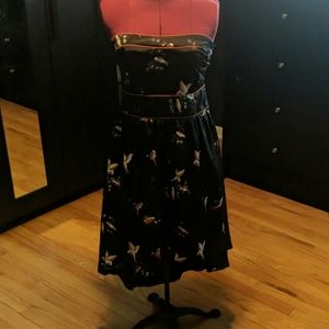 Small Silky Hi-Low Strapless Bird Dress